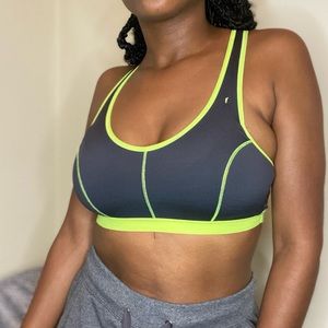 Grey and yellow sports bra